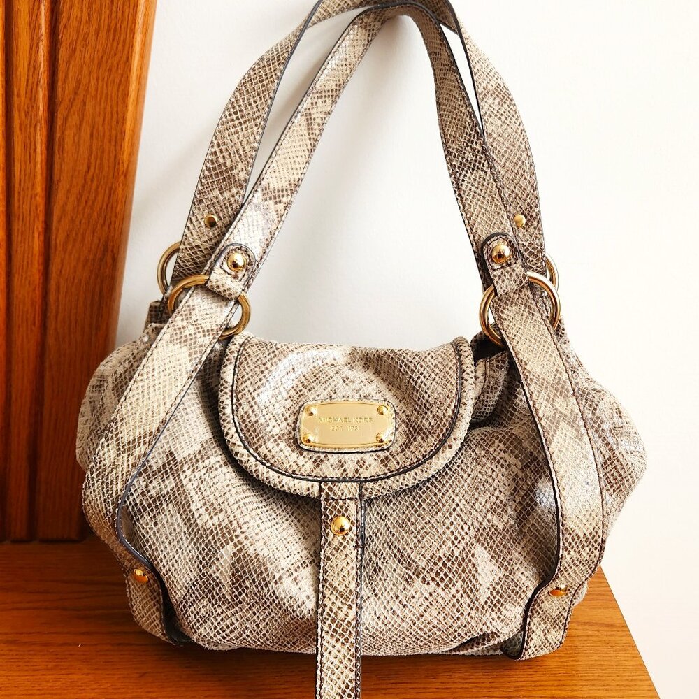 MICHAEL KORS SNAKE SKIN IMITATION LEATHER HOBO SHOULDER BAG